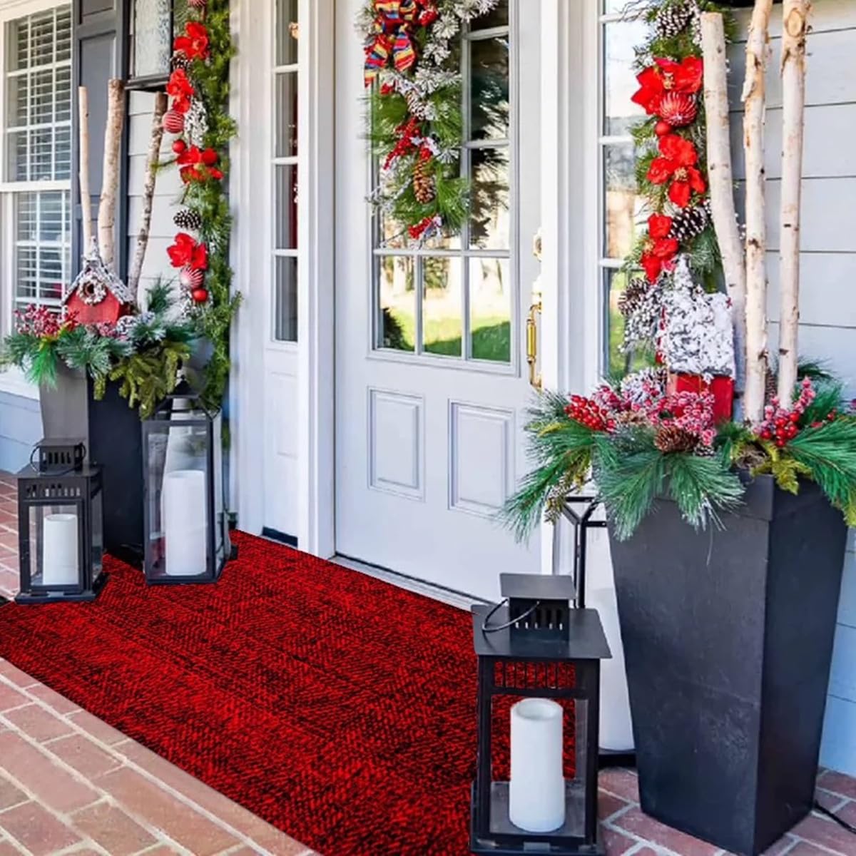 Amazon.com: Christmas Outdoor Rug Doormat 2' x 4.3', Black/Red